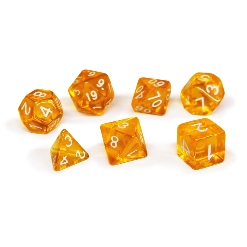 Набор кубиков Единорог желтый прозрачный, D4, D6ц, D8, D10, D12, D20, D%