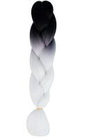 Канекалон черный-белый 65 см, косы для плетения