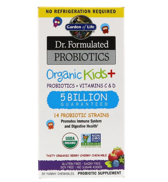 Garden of Life, Dr. Formulated Probiotics, Organic Kids +, органические пробиотики и витамины C и D для детей,