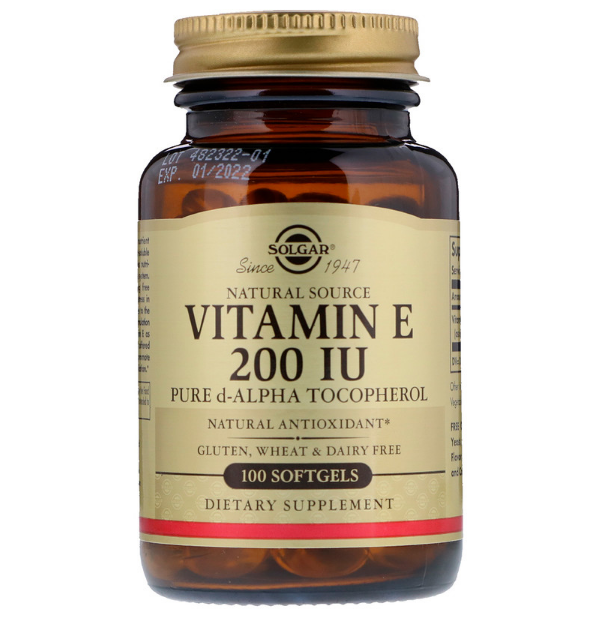 Solgar, Натуральный витамин Е, 200 МЕ, 100 мягких таблеток - фото 1 - id-p67713020