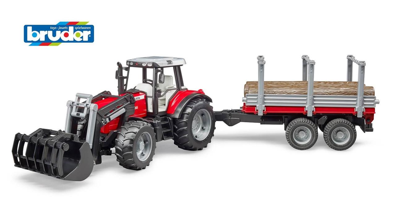 Трактор Massey Ferguson c манипулятором и прицепом Bruder