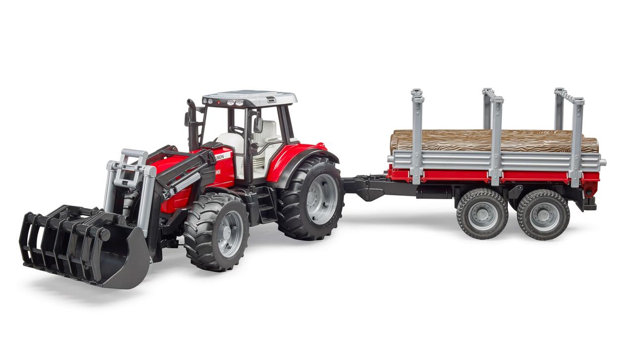 Трактор Massey Ferguson c манипулятором и прицепом Bruder