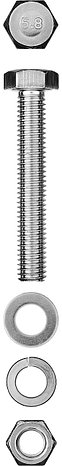 Болт (DIN933) в комплекте с гайкой (DIN934), шайбой (DIN125), шайбой пруж. (DIN127), M10 x 50 мм, 2 шт, ЗУБР, фото 2