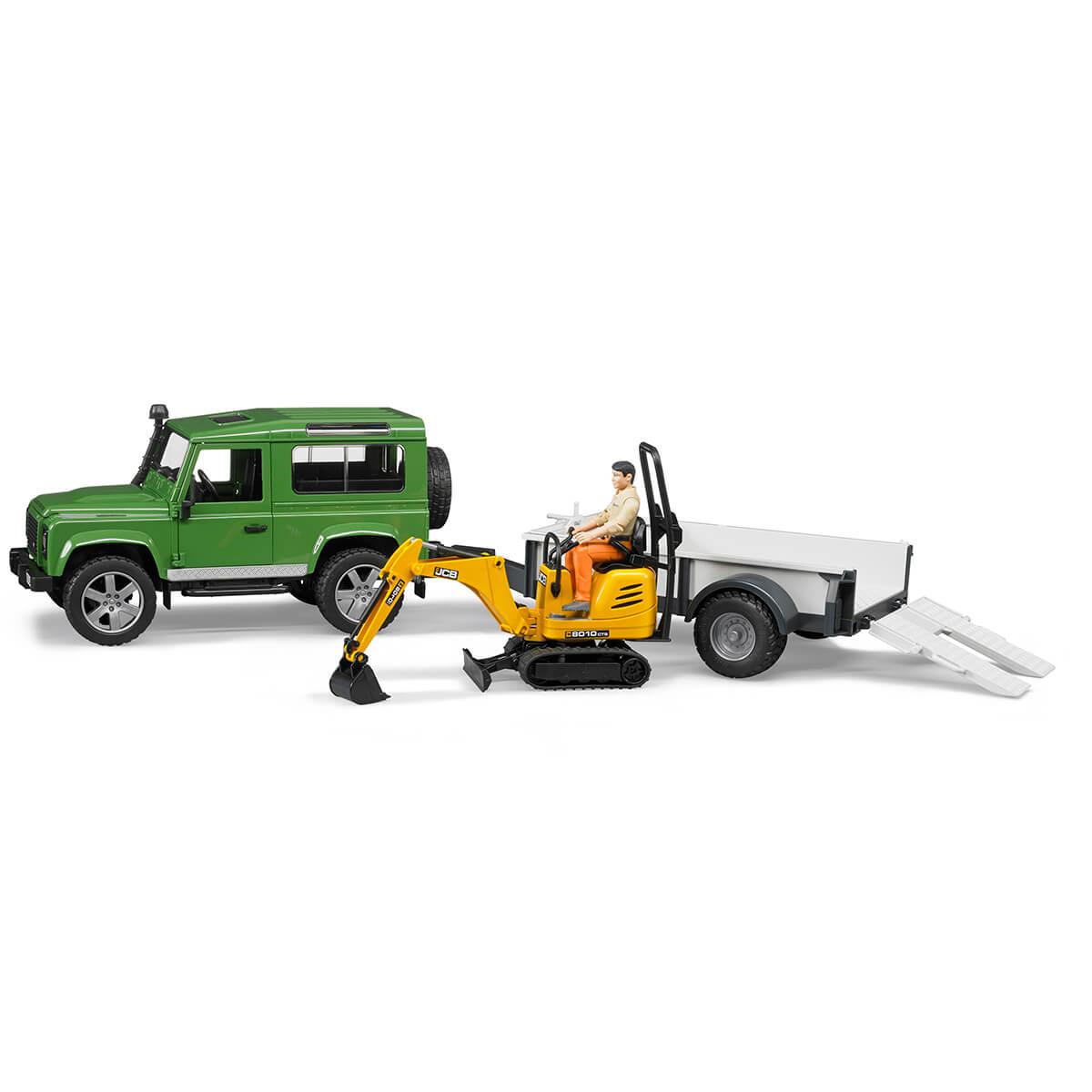 Внедорожник Land Rover Defender c прицепом-платформой, гусеничным мини экскаватором 8010 CTS и рабоч Br