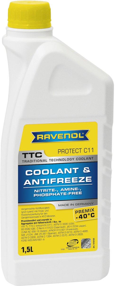 Антифриз Ravenol TTC -40°C G11 готовая жидкость желто-зеленый, флуоресцентный 1,5L