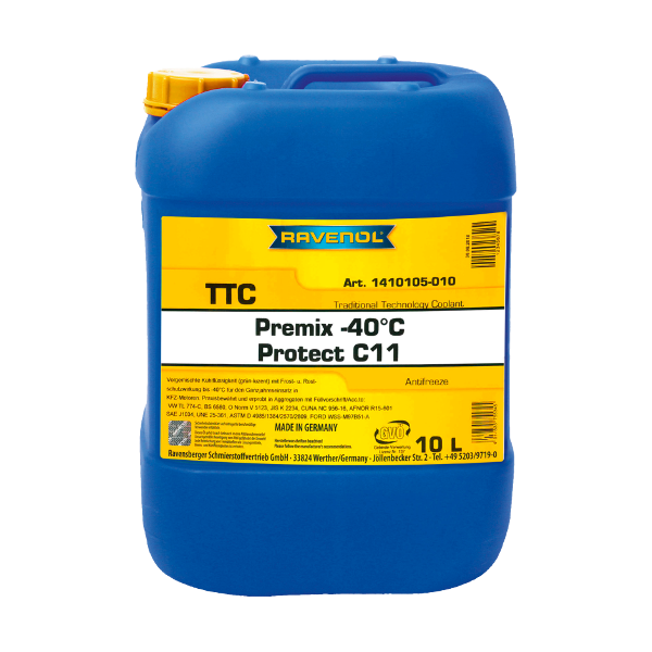 Антифриз Ravenol TTC -40°C G11 готовая жидкость желто-зеленый, флуоресцентный 10L