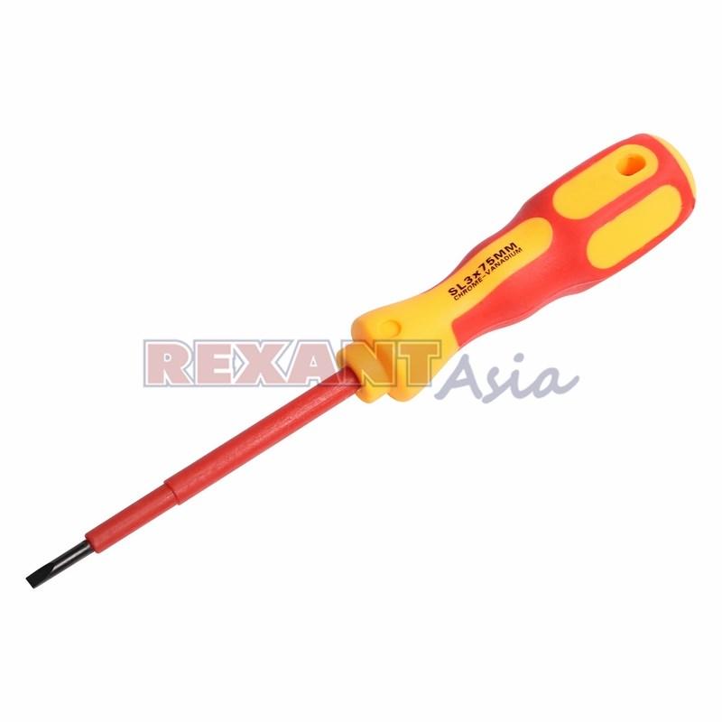 Отвертка шлицевая Электрика SL 3х75 мм, (12-4711), REXANT