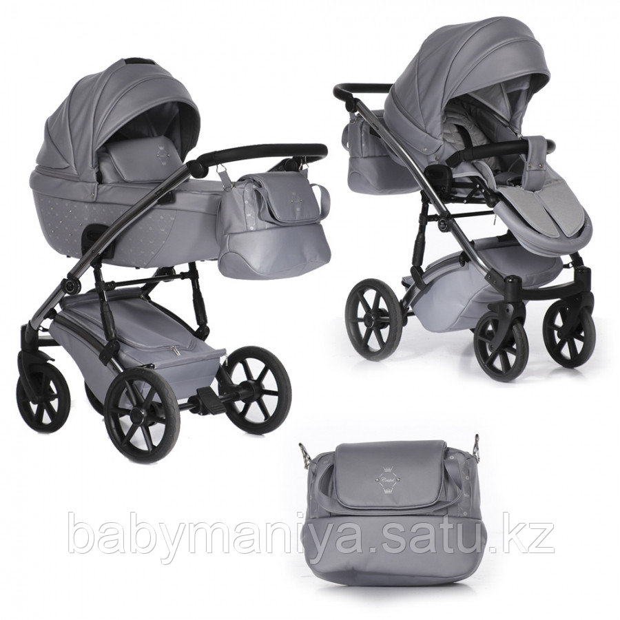 Коляска 2 в 1 Pituso Cristal кожа Серый, Рама Silver