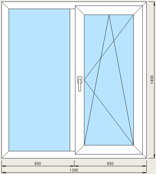 Пластиковое окно 1300*1400мм, трехкамерный профиль, тройной стеклопакет (двухкамерный) - фото 1 - id-p67821222