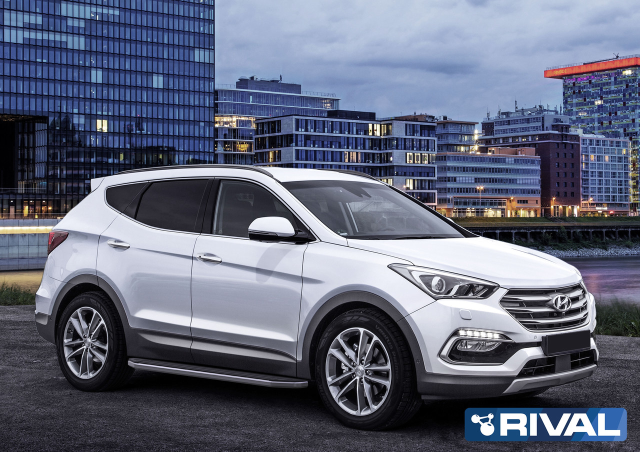 Порог-площадка "Premium", RIVAL для Hyundai Santa Fe 2012-2018