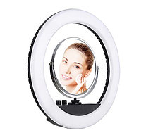 Селфи лампа, кольцевая на подставке с креплением для фотоаппата и зеркалом, 36 см