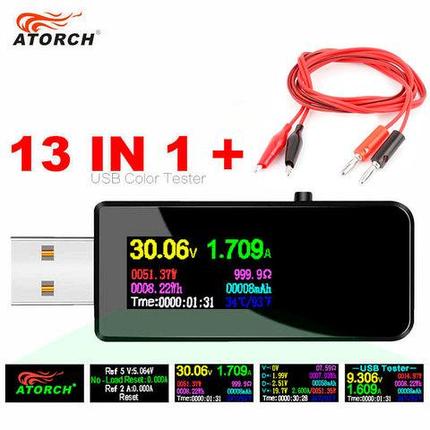 Цифровой USB тестер-вольтамперметр 13-в-1 U96 с OLED дисплеем ATORCH (USB-тестер + 2Х кабель "Аллигатор"), фото 2
