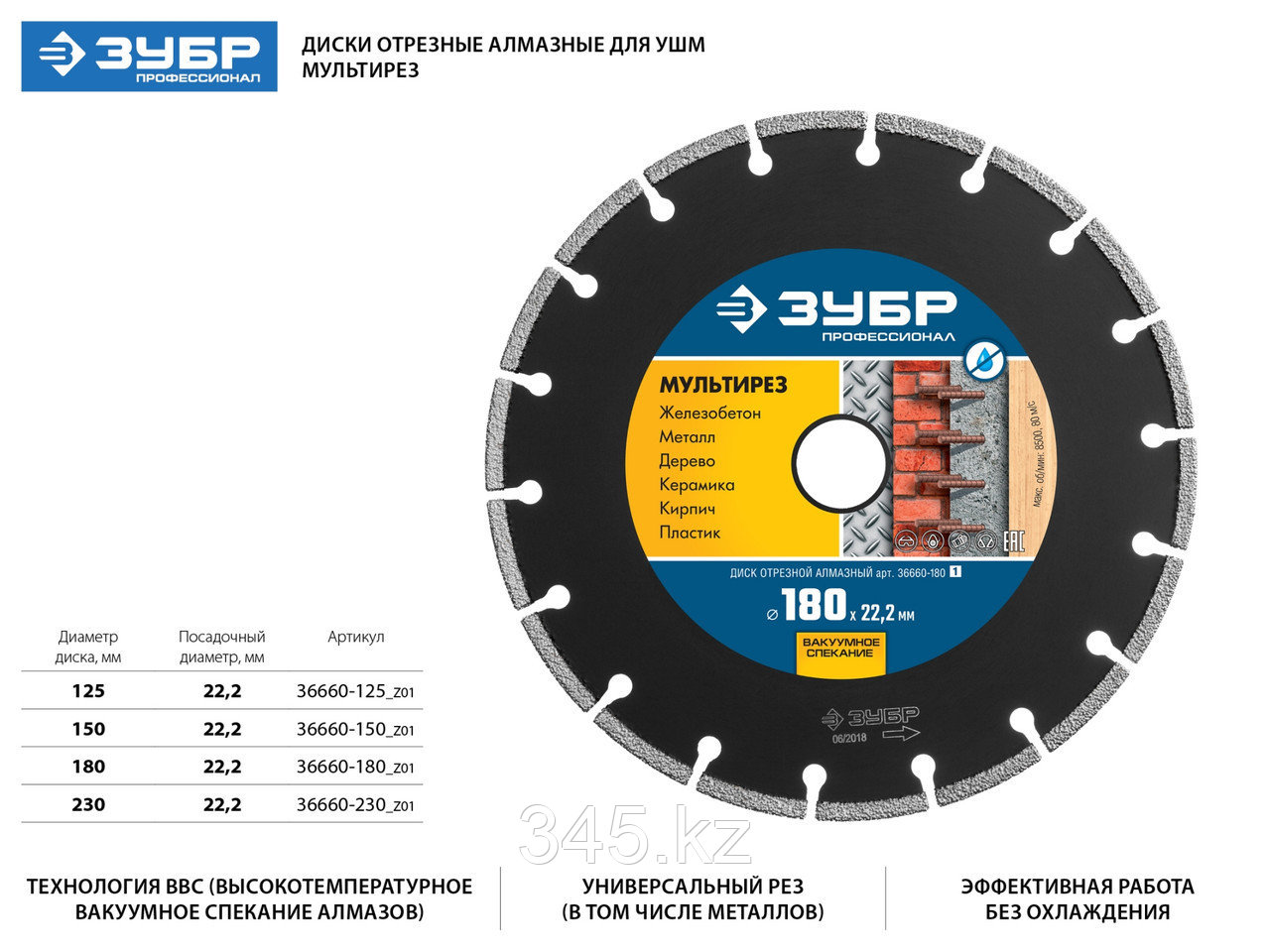 МУЛЬТИРЕЗ 230 мм, диск алмазный отрезной универсальный, ЗУБР Профессионал - фото 2 - id-p67928684