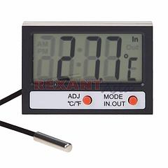 Термометр электронный комнатно-уличный с часами REXANT, (70-0505 )