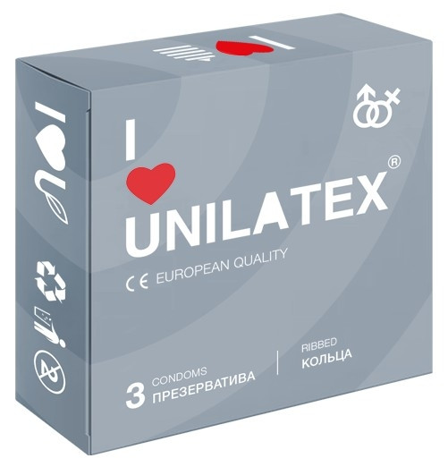 Презервативы "UNILATEX "RIBBED" с рифлёной поверхностью, в упаковке 3 штуки