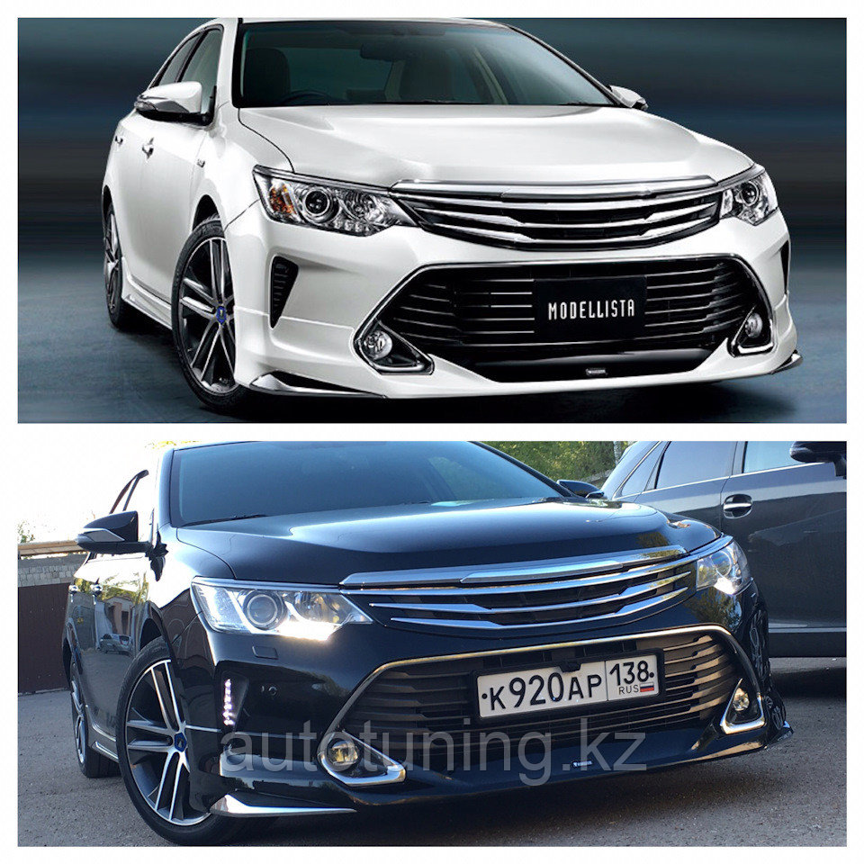 Юбка порог комплект черный + спойлер на Toyota Camry 55 2014-2018