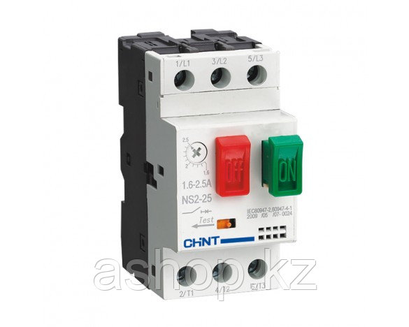 Пускатель реечный Chint NS2-25 3P 9-14А, 230/400 В, Кол-во полюсов: 3, Предел отключения: 4,5 кА, хар. C, Пред