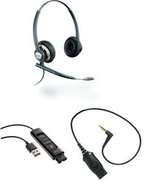 Plantronics EncorePro HW720 QD стерео гарнитура в комплекте с DA80 (QD/USB) и MO300 (QD/3,5)