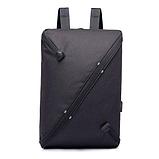 Рюкзак тонкий городской водонепроницаемый с косой молнией UNO и выходом USB (Серый), фото 10