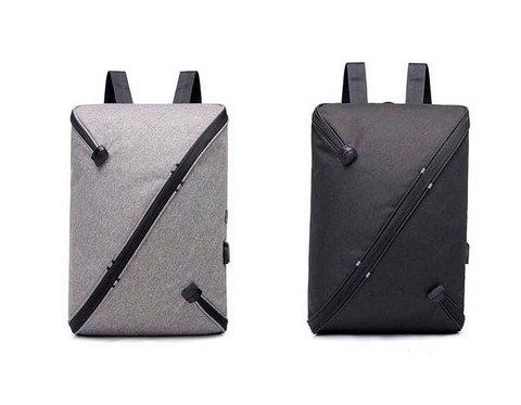 Рюкзак тонкий городской водонепроницаемый с косой молнией UNO и выходом USB (Черный) - фото 8 - id-p68004797