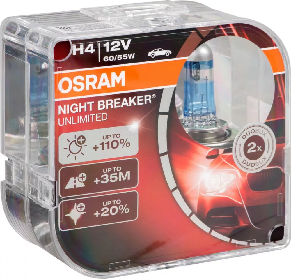 Галогеновая лампа OSRAM H4 NIGHT BREAKER UNLIMITED +110% комплект 2 лампы