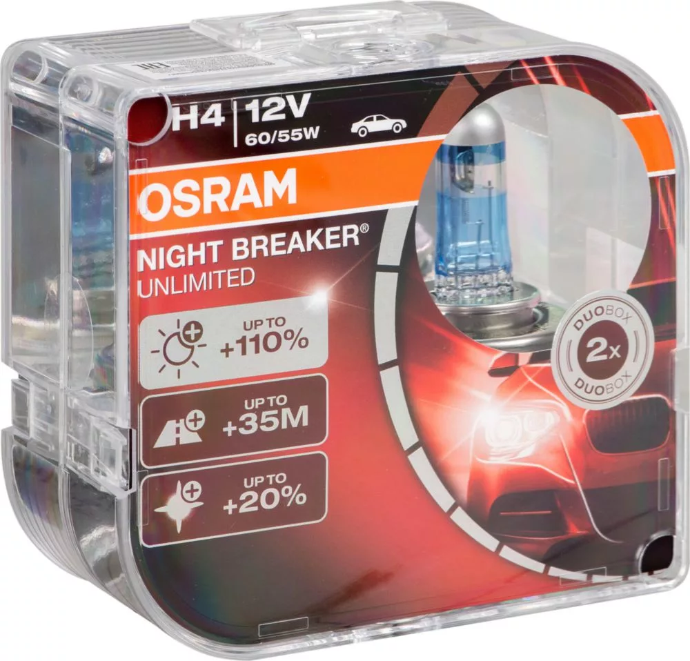 Галогеновая лампа OSRAM H4 NIGHT BREAKER UNLIMITED +110% комплект 2 лампы - фото 1 - id-p68008629