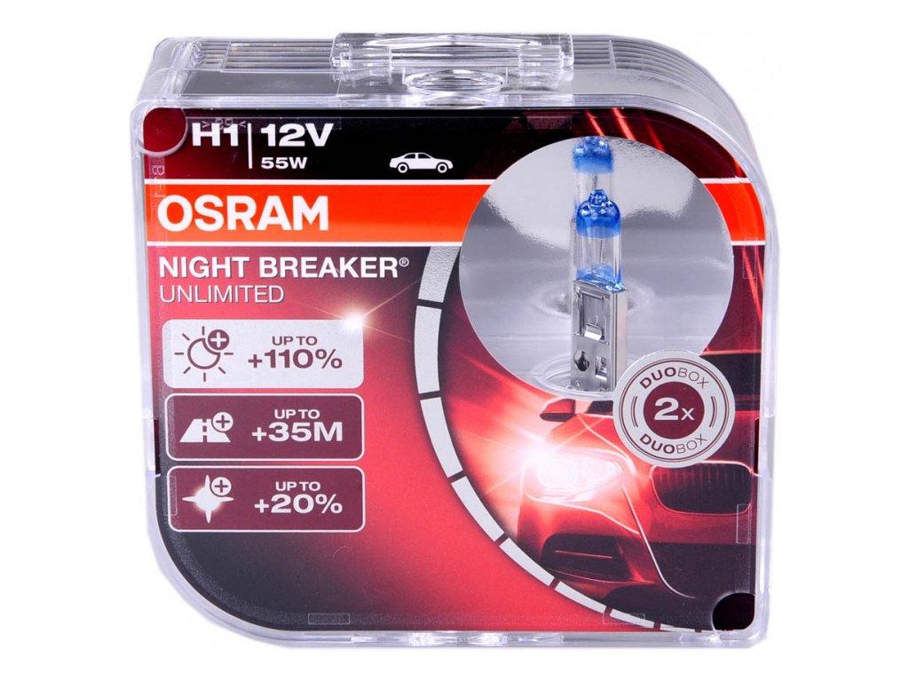 Галогеновая лампа Н1 Osram Night Breaker Unlimited +110% 3800К комплект 2шт. - фото 1 - id-p68008734
