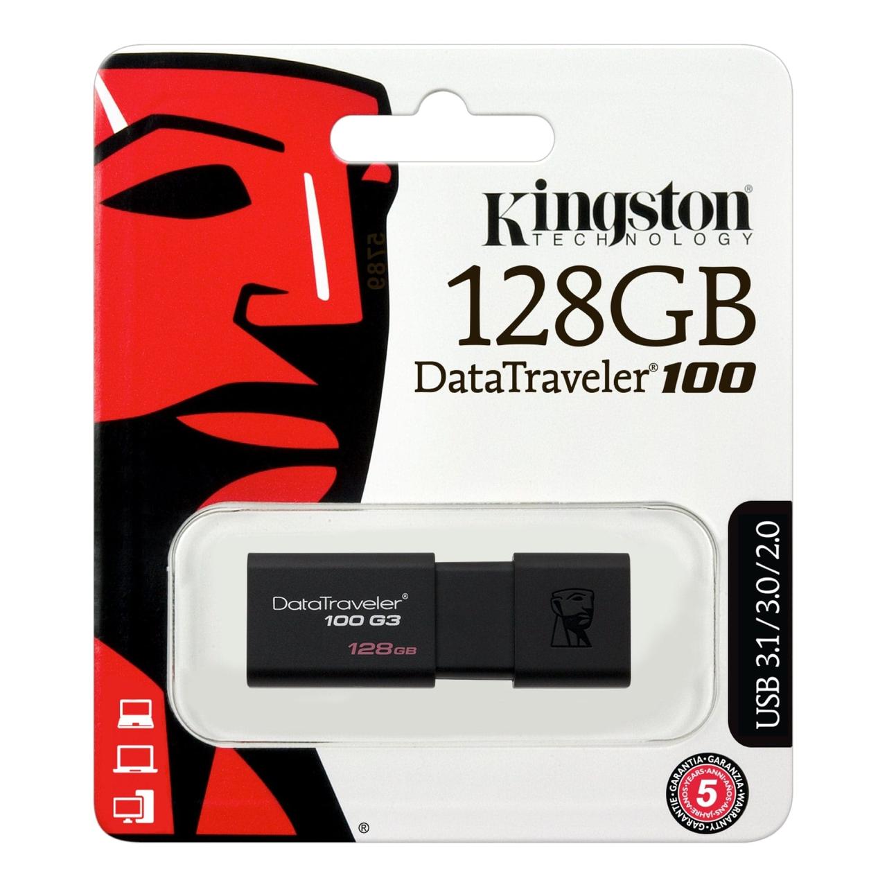 Флеш накопитель USB, 128Gb Kingston DT100G3, DataTraveler, USB 3.0, DT100G3/128Gb, Черный - фото 3 - id-p68167199