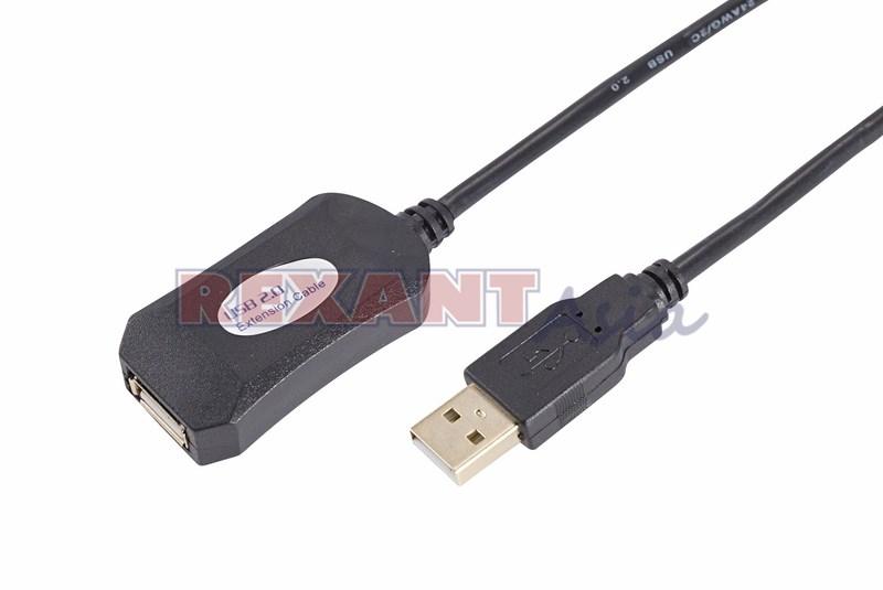 Удлинитель активный USB штекер - USB гнездо 2,0 длина 10 метров (блистер) REXANT, (18-1802 )