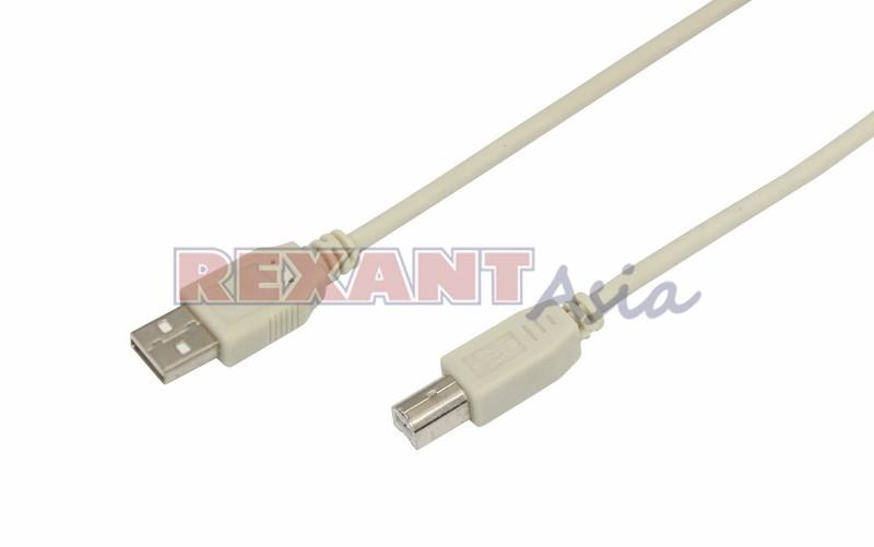 Шнур USB-B (male) штекер - USB-A (male) штекер, длина 3 метра (PE пакет) REXANT, (18-1106 )