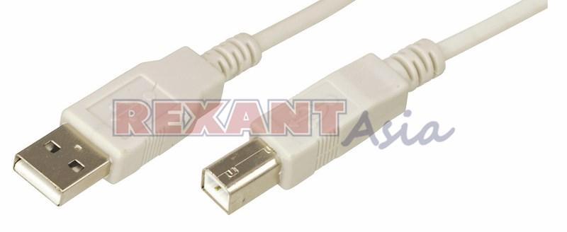 Шнур USB-B (male) штекер - USB-A (male) штекер, длина 1,8 метра (PE пакет) REXANT, (18-1104 )