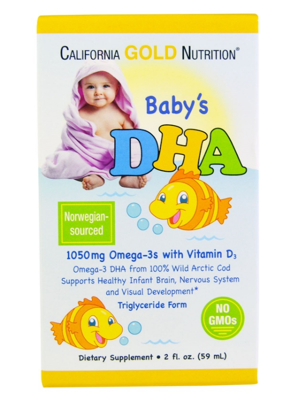California Gold Nutrition, ДГК для детей, 1050 мг, Омега-3 с витамином D3, 59 мл (2 жидк. унции)