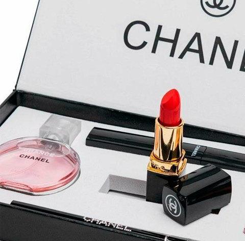 Подарочный набор декоративной косметики «Chanel» (5 в 1 {тон, парфюм, тушь, помада, карандаш-подводка}) - фото 4 - id-p68168836