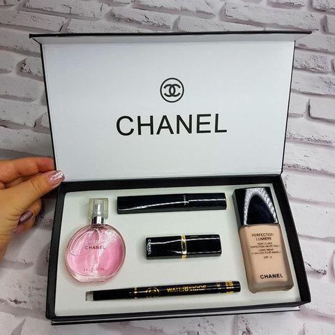 Подарочный набор декоративной косметики «Chanel» (5 в 1 {тон, парфюм, тушь, помада, карандаш-подводка}) - фото 3 - id-p68168946