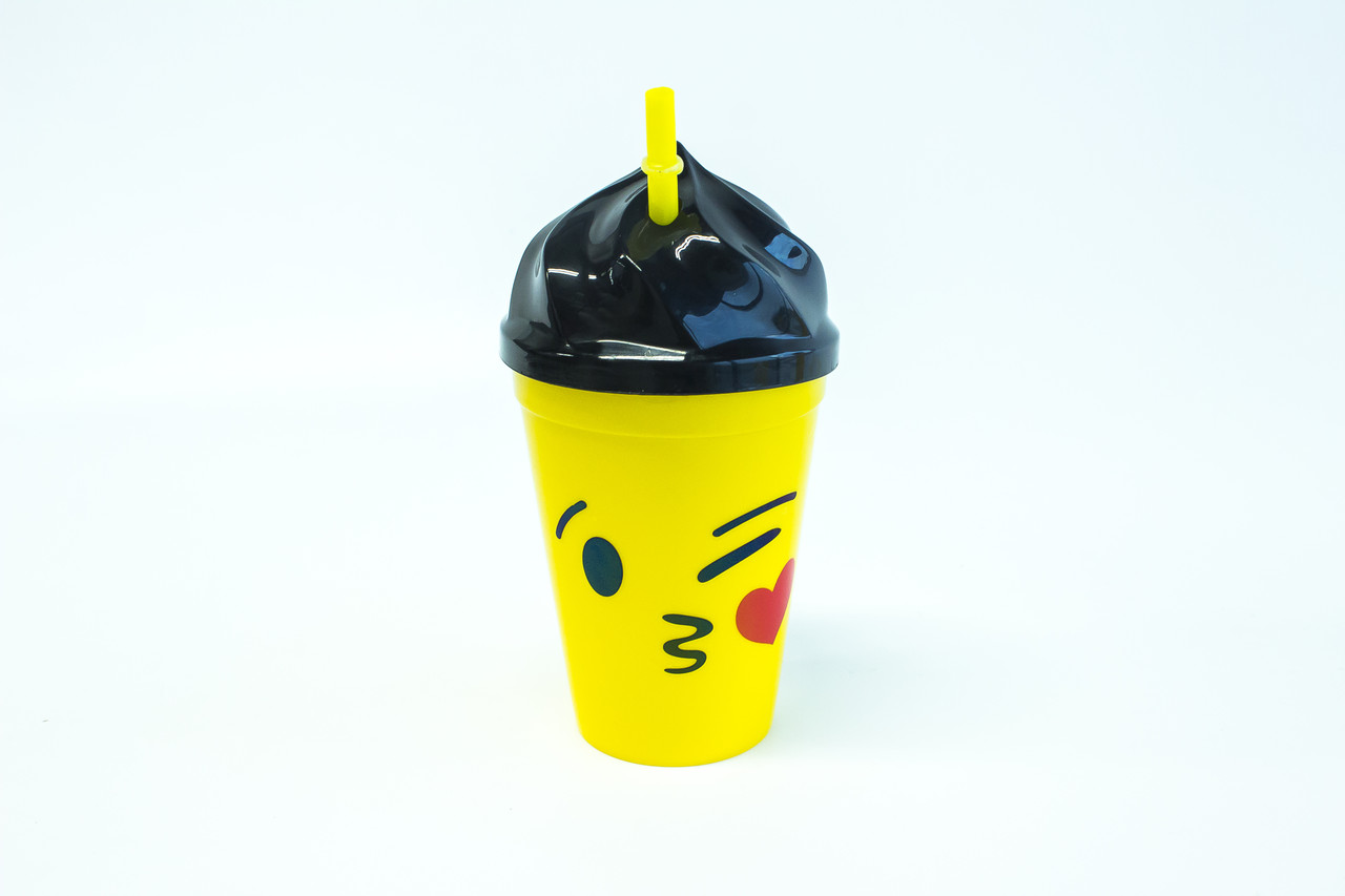 Стакан пластиковый с крышкой и трубочкой "Emoji" 400мл