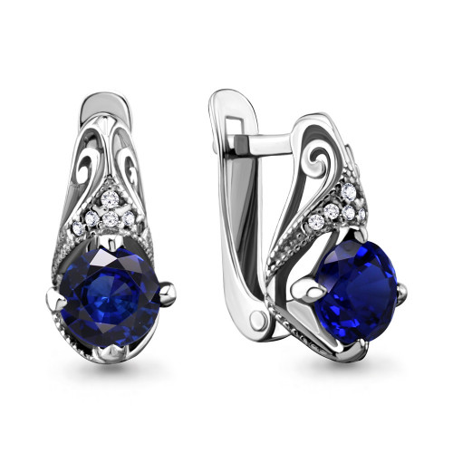 Серебряные серьги с фианитом и нано сапфиром Aquamarine 42984Б