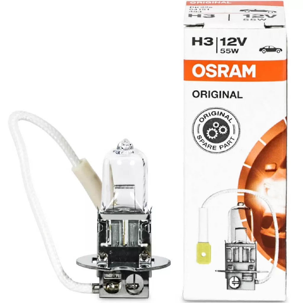 Галогеновые лампы OSRAM H3 64151 55W 12V PK22s 1 лампа Лампа для передних  противотуманных фар, однонитиевая купить в Алматы