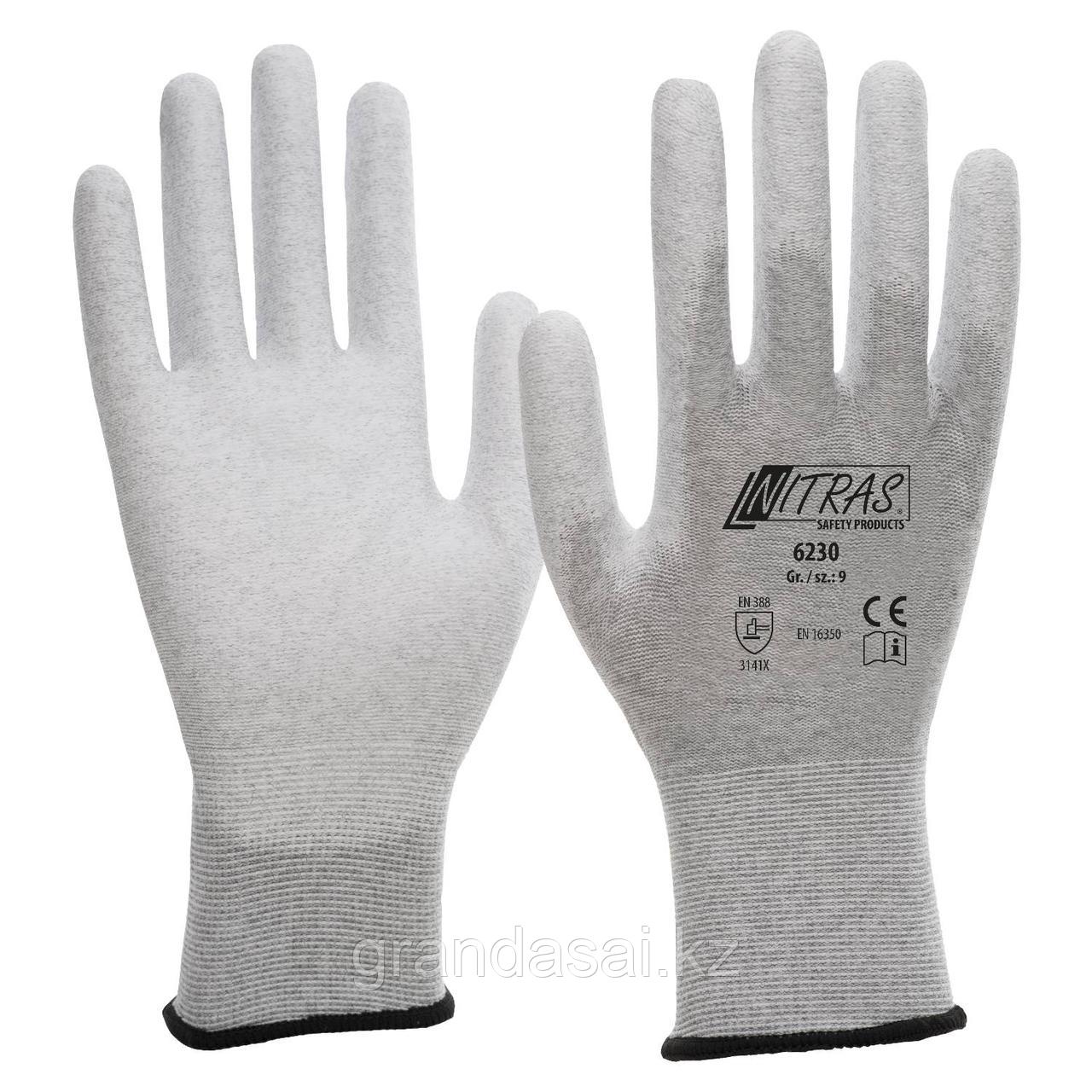 NITRAS 6230, антистатические нейлоновые трикотажные перчатки, покрытые белым полиуретаном