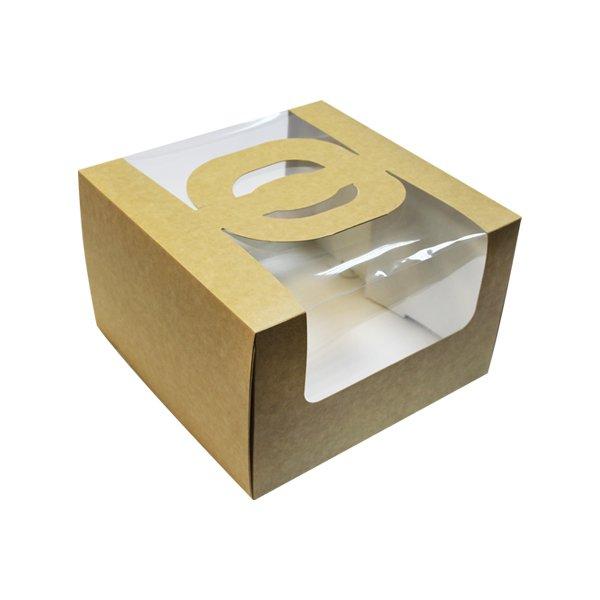 Коробка под торт с окном крафт 230х230х100 Евро с ручками, 150 шт - фото 1 - id-p68185658
