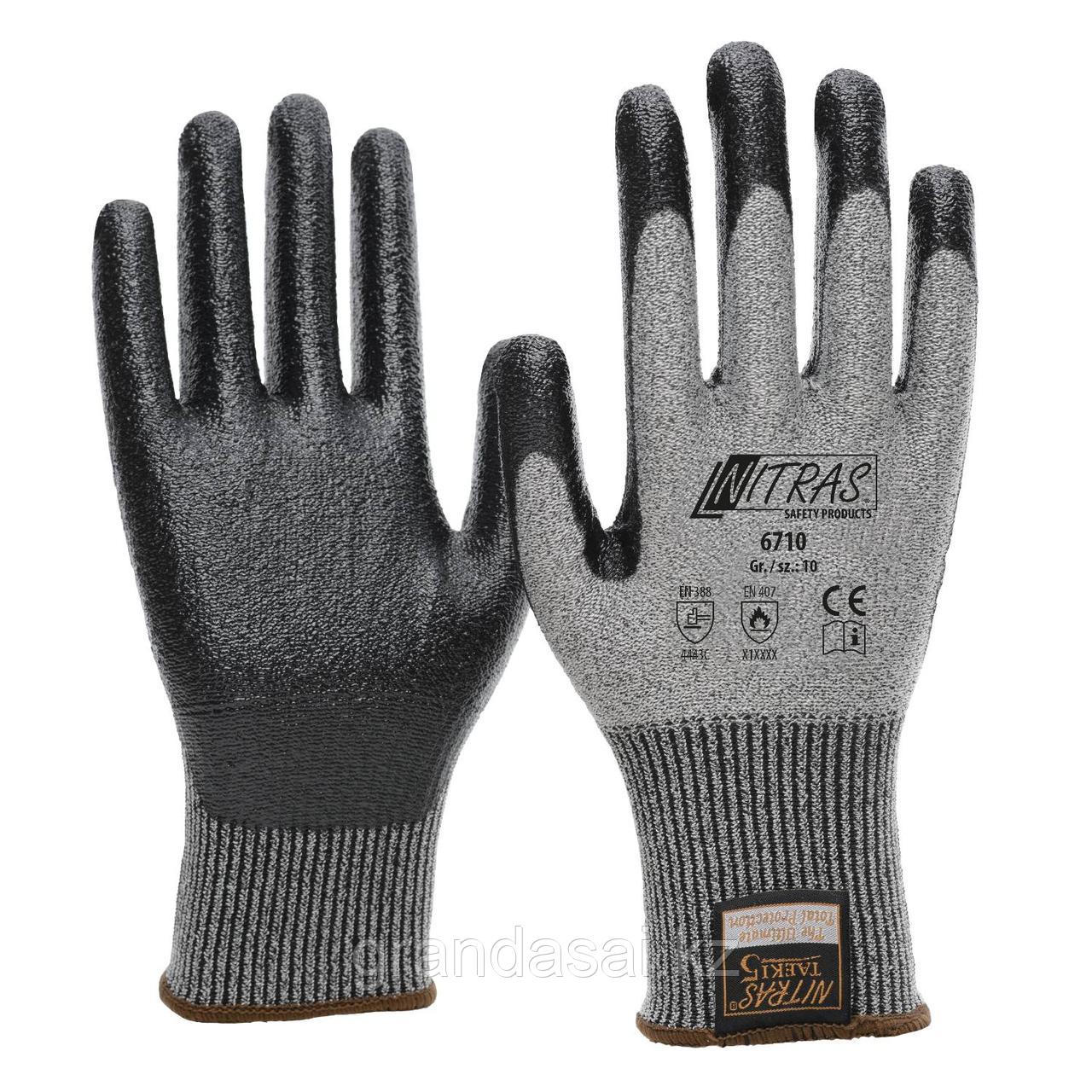 NITRAS 6710, перчатки для защиты от порезов, специальная пряжа TAEKI, серая, с нитриловым покрытием - фото 1 - id-p68219215