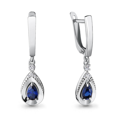 Серьги из серебра с фианитом и наносапфиром синт. Aquamarine 46928АБ