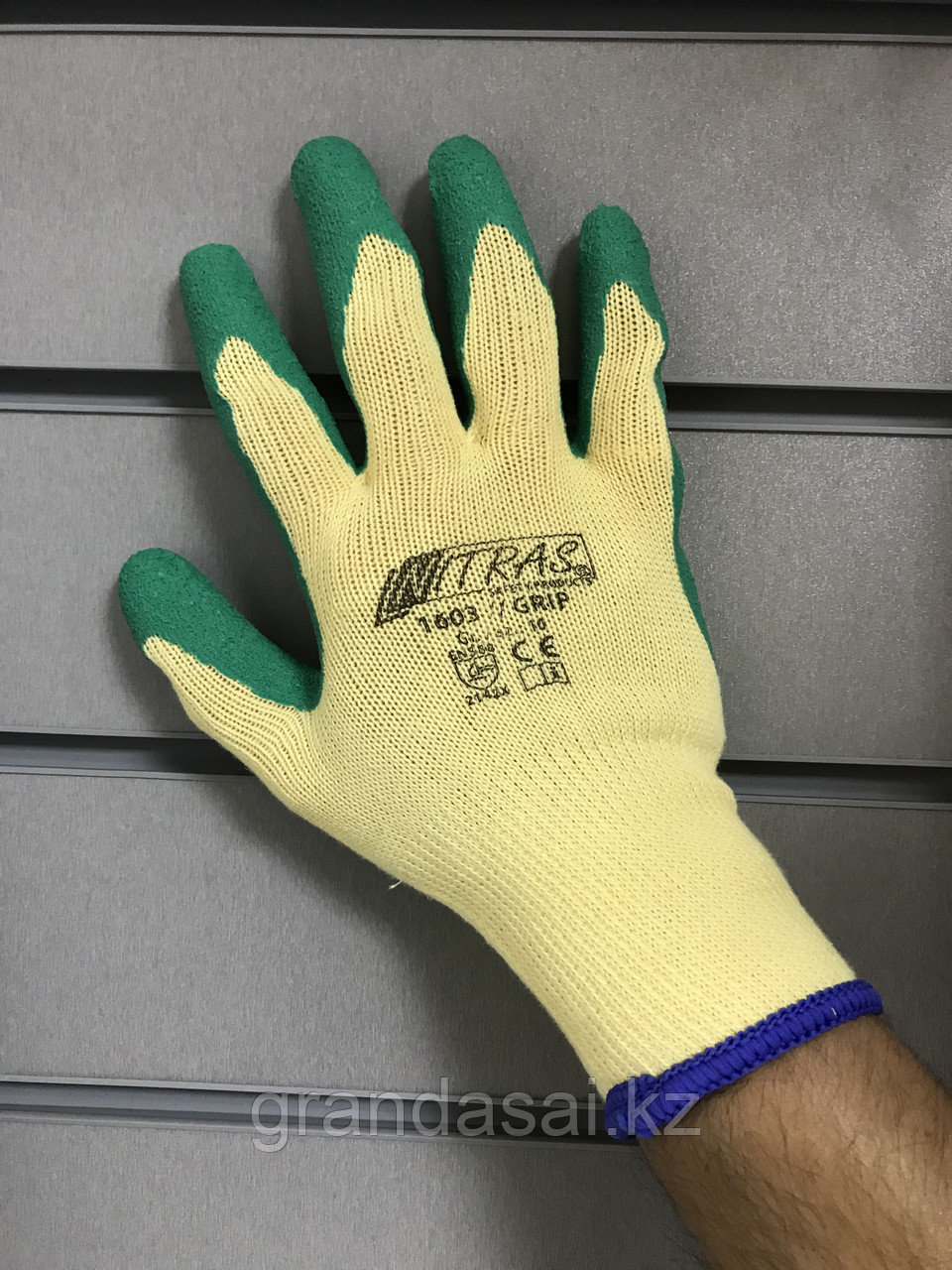 NITRAS 1603, перчатки трикотажные из жёлтого полиэстера, частично покрытые зелёным латексом - фото 3 - id-p68225357