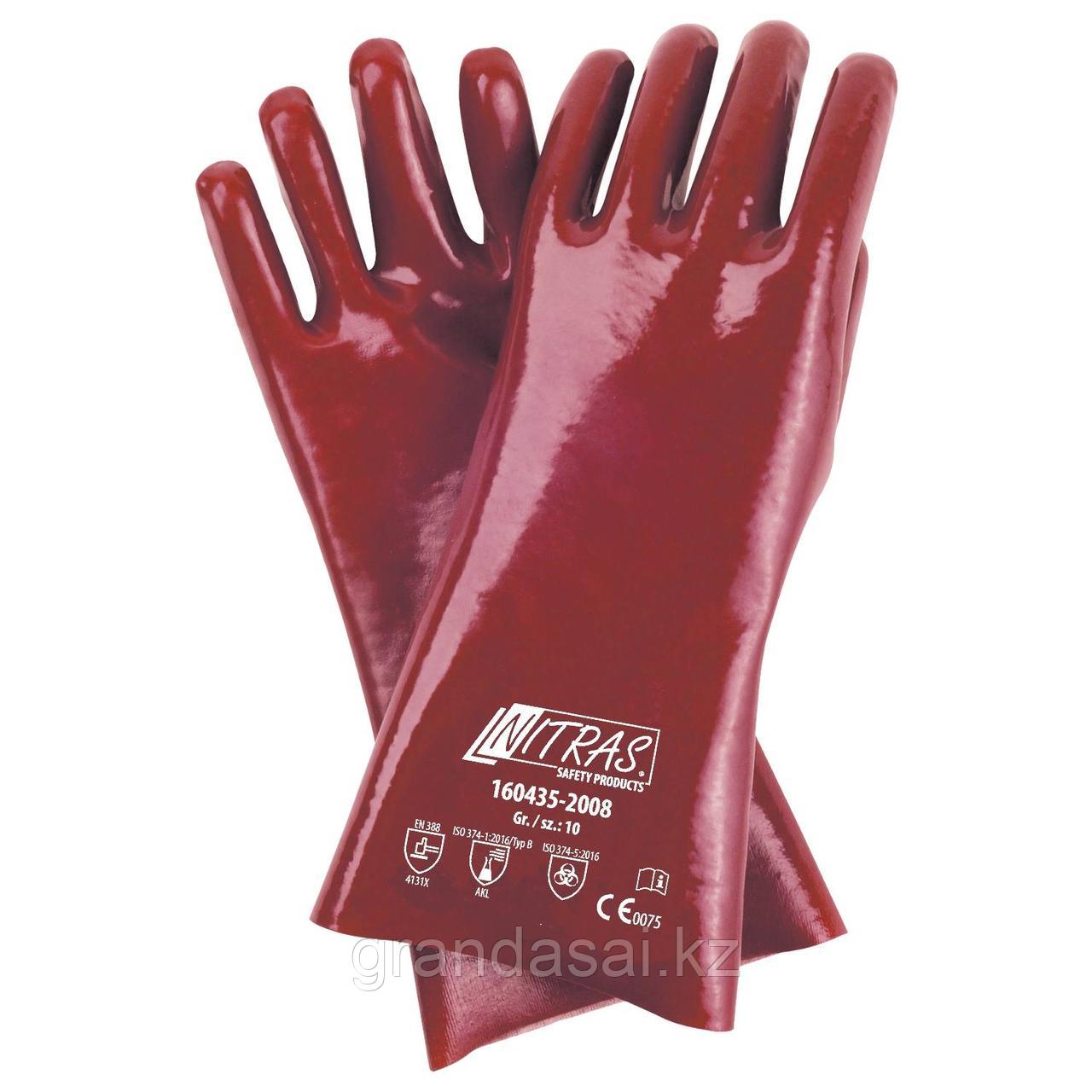 NITRAS 160435, перчатки  из ПВХ, красные, с полным покрытием, на хлопчатобумажном трикотаже, длина 35см