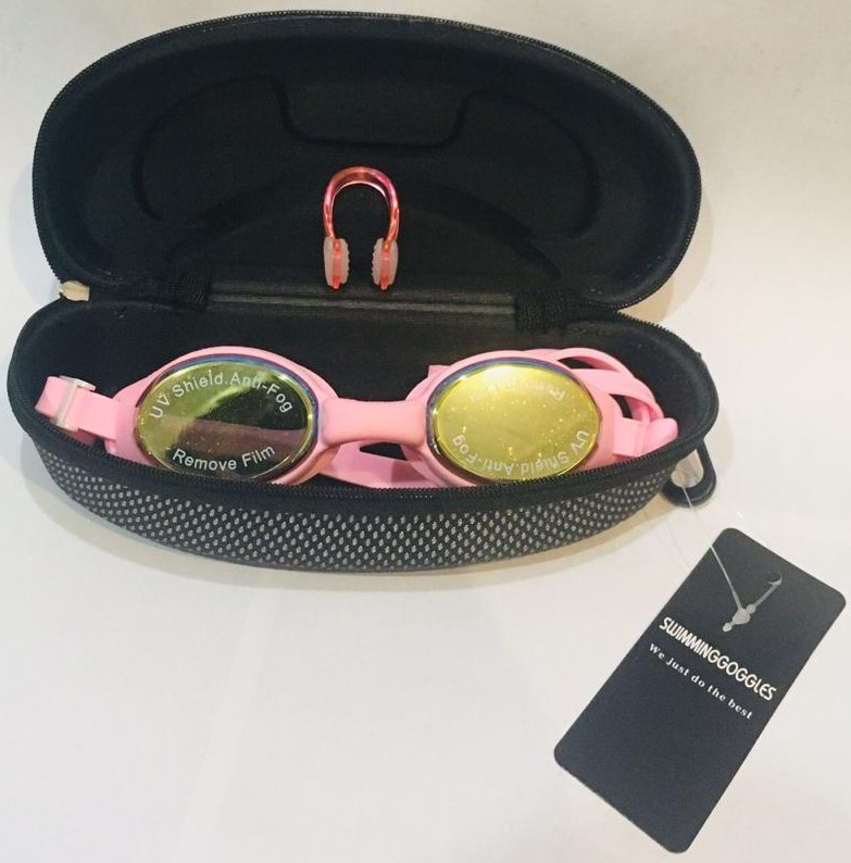 Очки для плавания GF-SPORT (с затычками для ушей и носа, цвет розовый) - фото 2 - id-p68231551