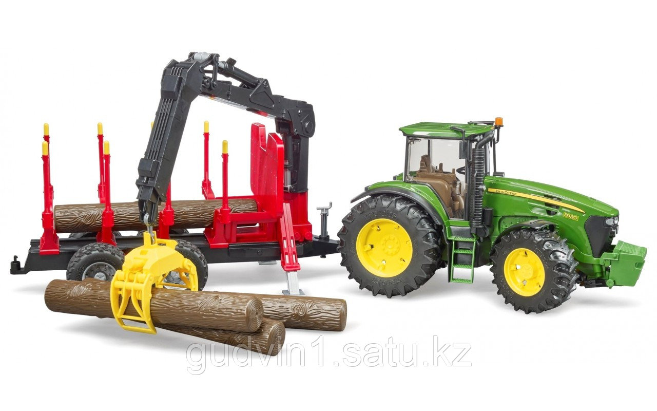 Трактор John Deere c прицепом с манипулятором и 4 брёвнами Артикул №03-054