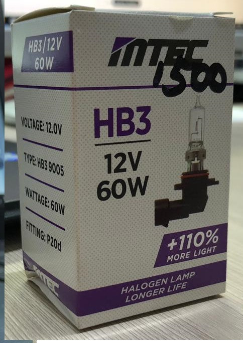 Галогеновая лампа MTEC HB3 12V  60W +110% P20d 1лампа