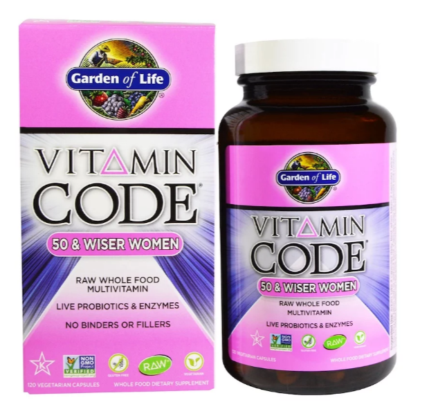 Garden of Life, Витаминный код, для женщин от 50 лет, мультивитамины из сырых цельных продуктов, 120 вегетариа - фото 1 - id-p68337582