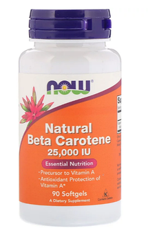 Now Foods, Натуральный бета-каротин, 25 000 МЕ, 90 мягких таблеток