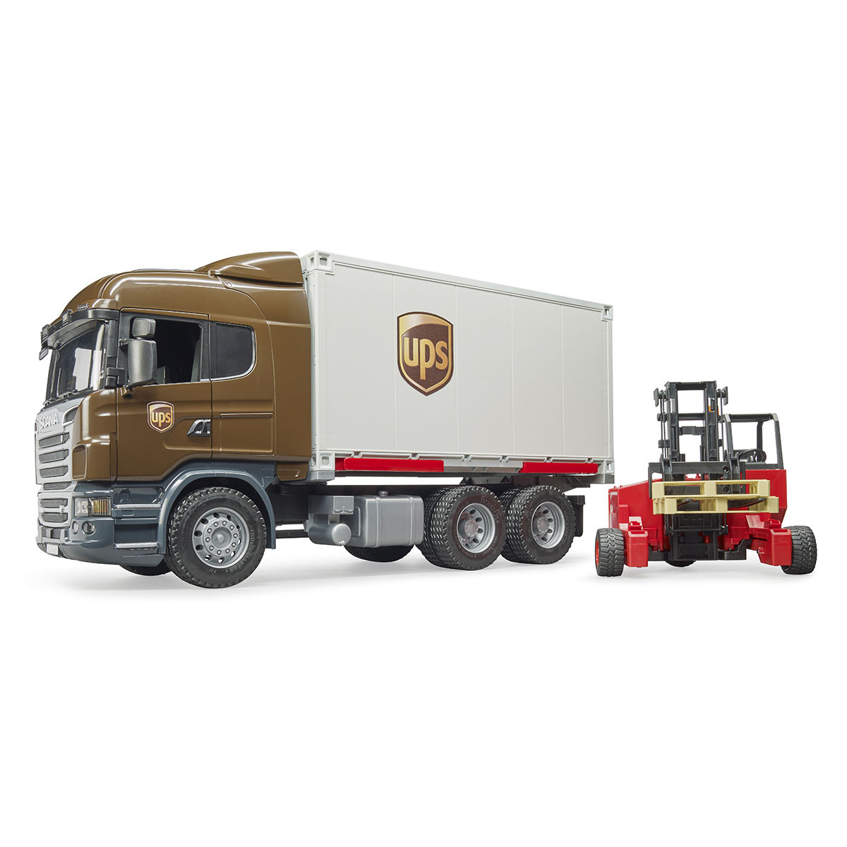 Bruder Игрушечный Фургон "UPS" Scania с погрузчиком и паллетами (Брудер)