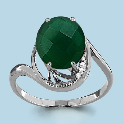 Серебряное кольцо с агатом зелёным Aquamarine 6534409А.5